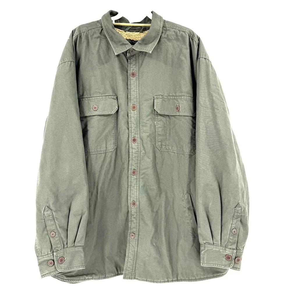 Outdoor Life Sherpa Lined Canvas Chor Shacket Men's 3XLT Hunter Green‎ Barn Work